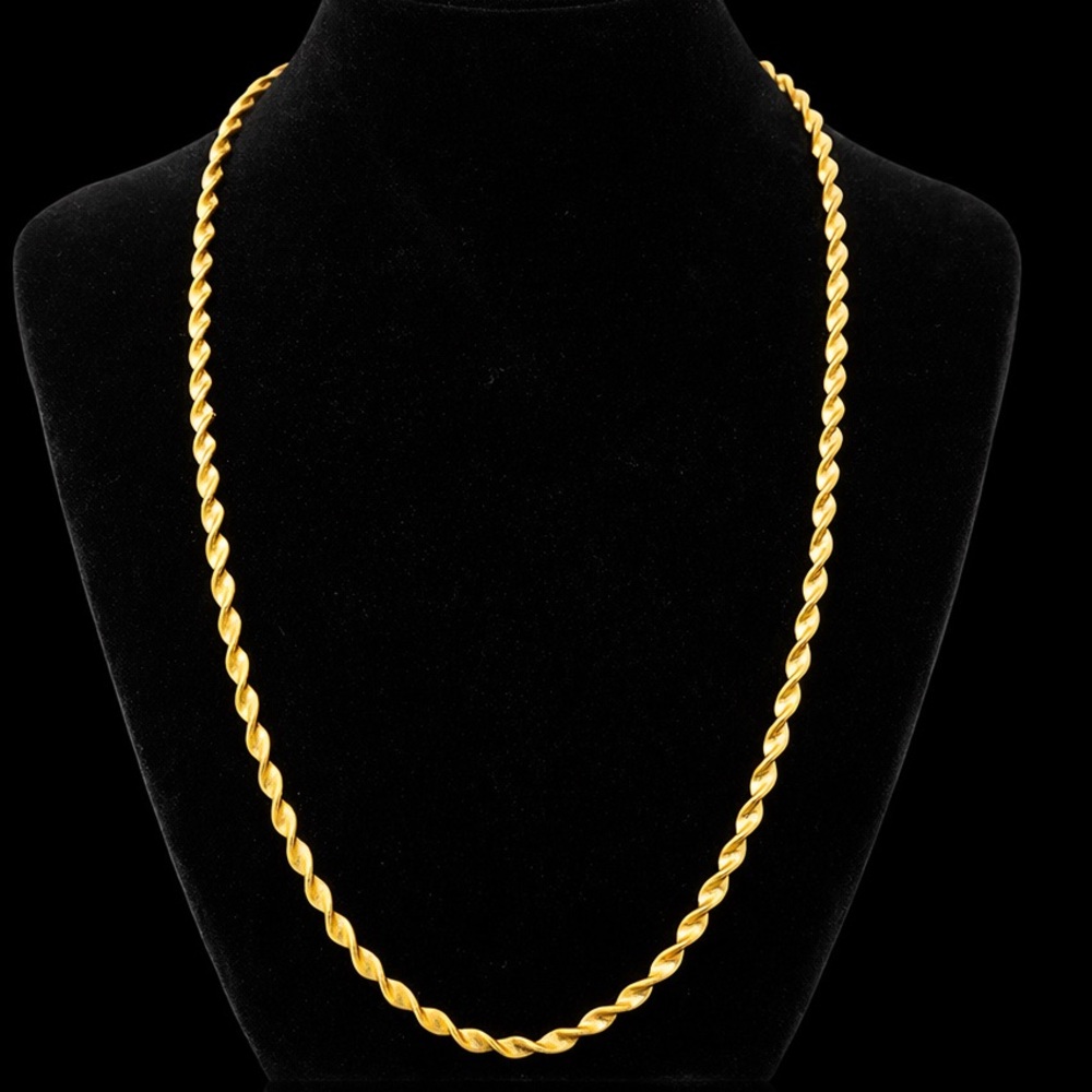 18k Gold Technibond Diamond Cut Twisted Herringbone Mens Necklace Vintage HSN